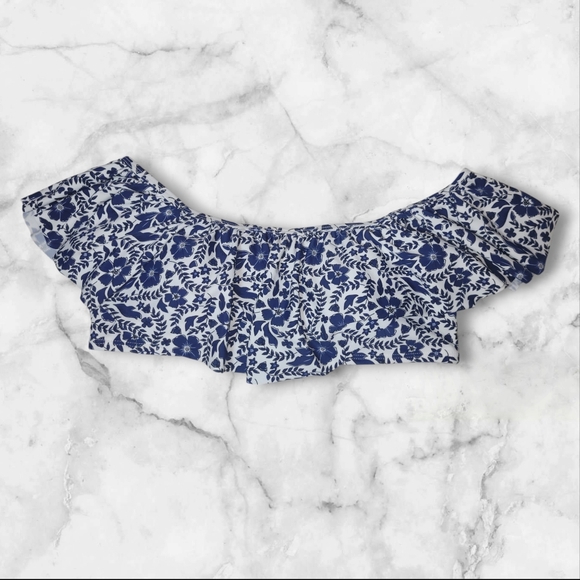 KENSIE - Blue Ruffle Off Shoulder Floral Bikini - Picture 2 of 9